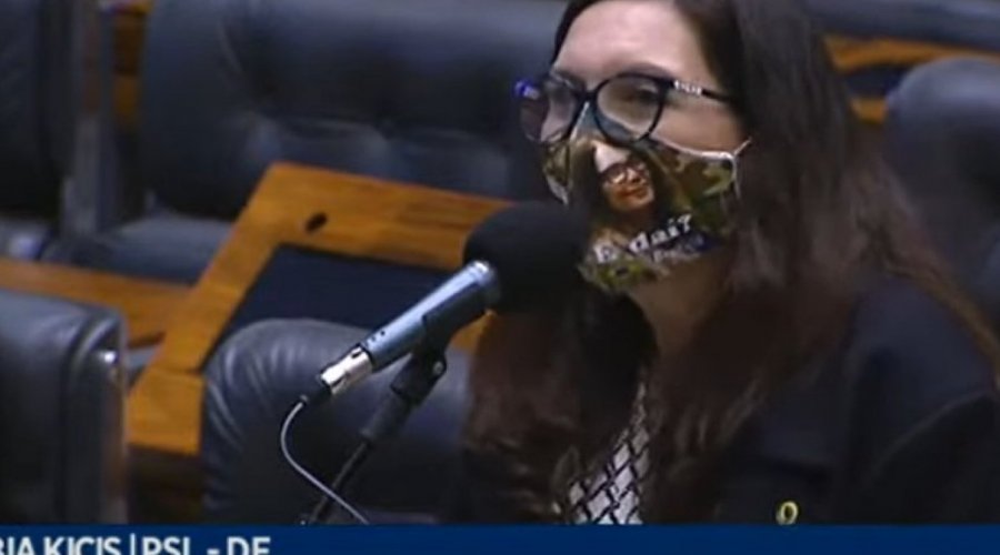 [Em sessão na Câmara, deputada bolsonarista usa máscara com a frase “E daí?” ]