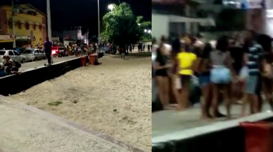 [Vídeo: moradores se aglomeram em volta de carros de som na praia de São Tomé de Paripe]