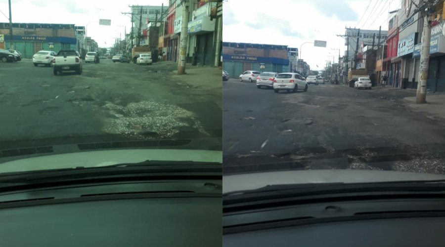 [Motoristas voltam a denunciar precariedade do asfalto na rua Luiz Régis Pacheco e cobram manutenção da via]