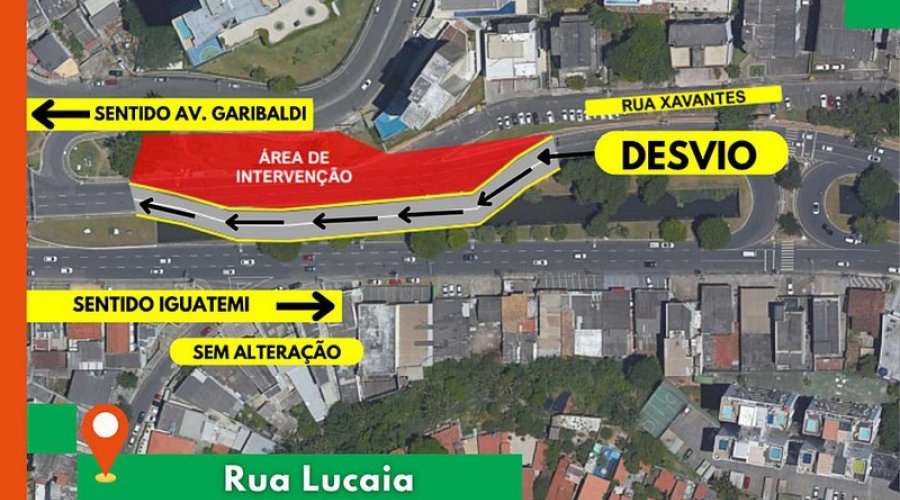 [Rua Lucaia tem desvio de trânsito no sentido Av. Garibaldi por causa de obras do BRT]