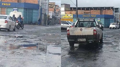 [Vídeo: buracos no asfalto causam transtorno a motoristas que circulam na Rua Luís Régis Pachec...]