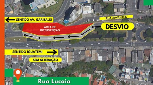 [Rua Lucaia tem desvio de trânsito no sentido Av. Garibaldi por causa de obras do BRT]